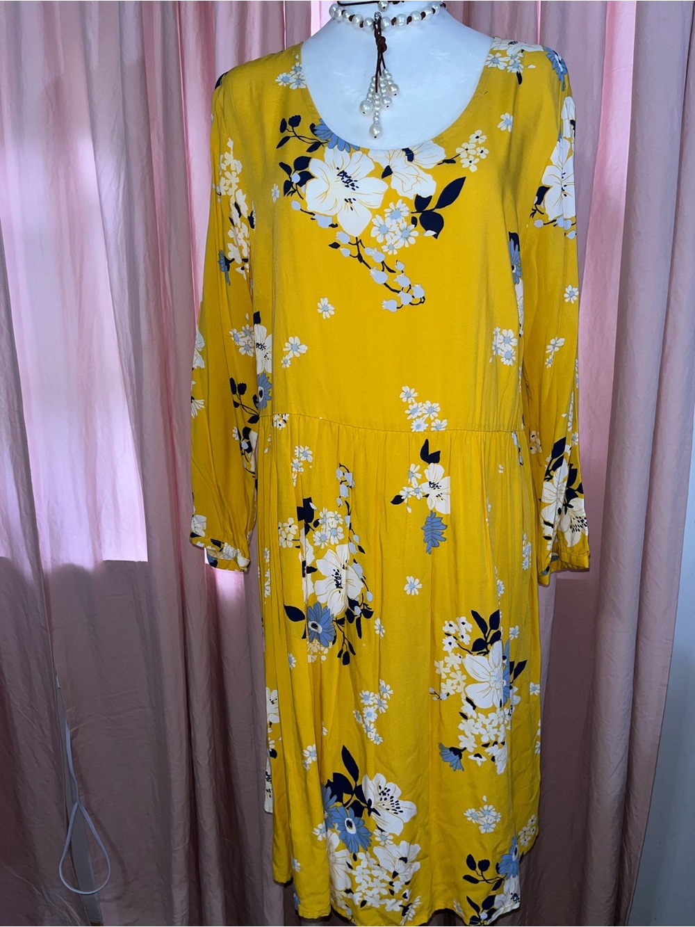 Old Navy Yellow Floral Long Sleeve Midi Dress